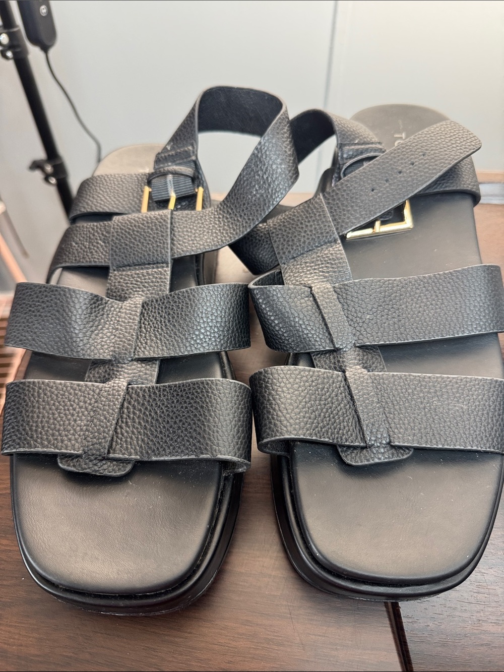 torrid Black Men’s Textured Leather Strappy Sandals with Gold Buckle